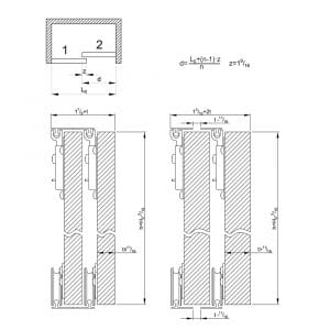 Drawing with dimensions of our SLID’UP 130 – Sliding closet door hardware kit for 2 bypass doors up to 155 lbs each - 47" track