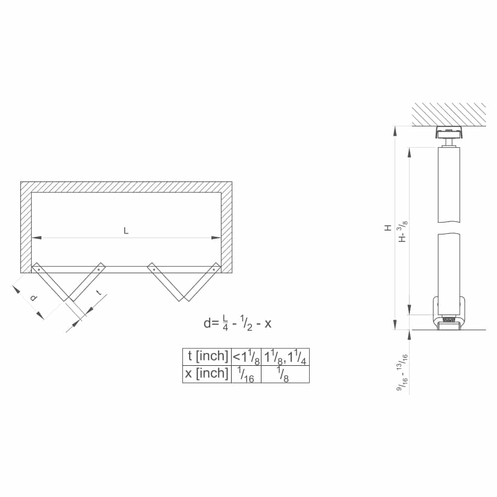 Drawing with dimensions of our SLID’UP 200 – Bifold closet door hardware kit for 2 or 4 folding panels up to 30 lbs each