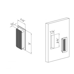 Drawing with dimensions of our rectangular flush pull handle for sliding doors