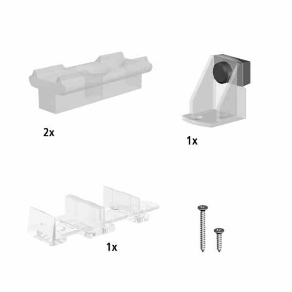 Content and quantities of our cabinet door sliders kit for SLID’UP 100 for 1 door up to 20 lbs
