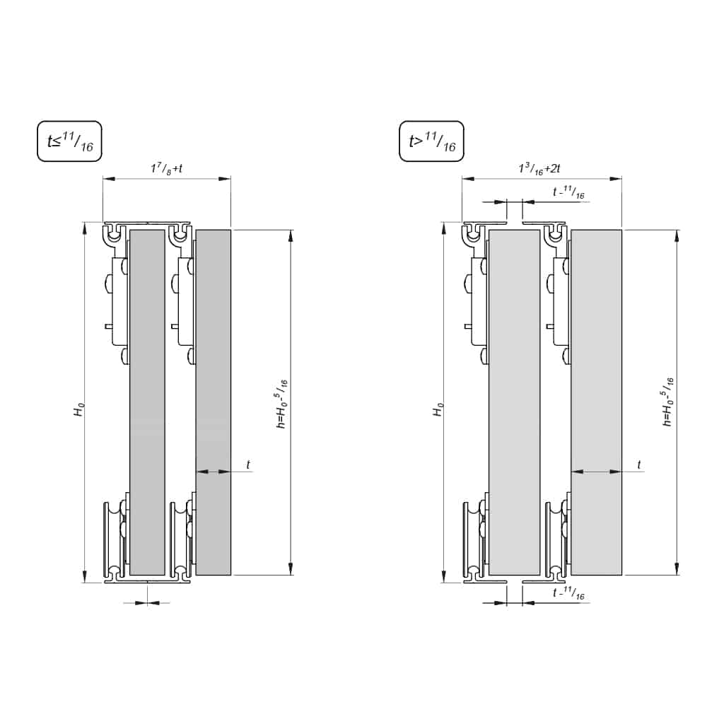 Drawing with dimensions of our closet door roller kit for SLID'UP 130