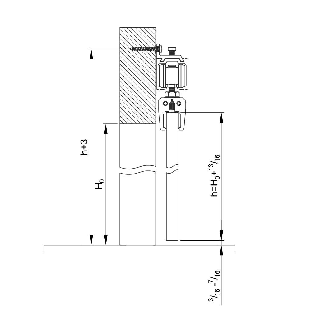 Drawing with dimensions of our roller kit for SLID'UP 190 for sliding glass doors
