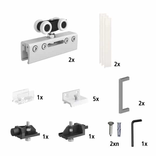 Content and quantities of our roller kit for SLID'UP 190 for sliding glass doors