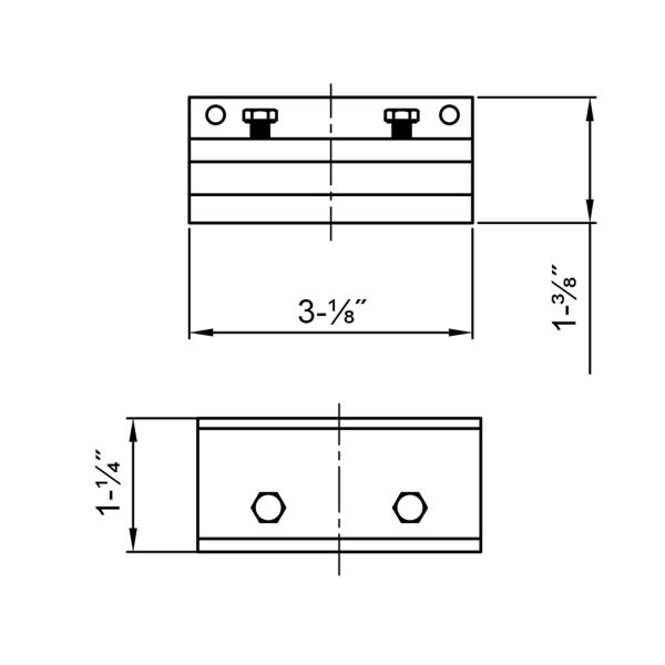 Drawing with dimensions of our Wall connector bracket for SLID'UP 160, 170, 190 for doors up to 1-3/4" thick