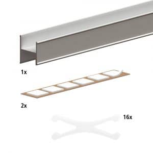 Content and quantities of our silver 70″ H profile kit for 5/8" sliding closet doors