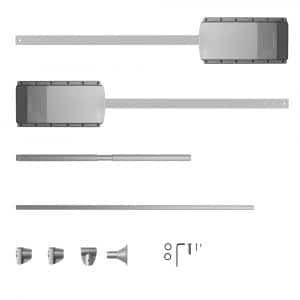 Components of our pull-out adjustable wardrobe lift – Aluminum and silver housing - 21" to 27"