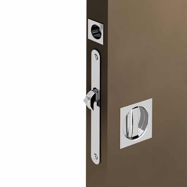 Zoom of our mortise lock kit – Square handles with locking device - Chrome