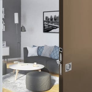 Ambiance image of our mortise lock kit – Square handles with locking device - Satin