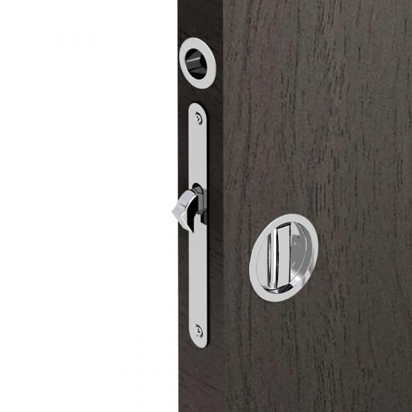Zoom of our mortise lock kit – Round handles with locking device - Chrome