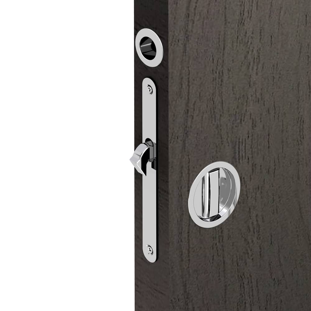 Zoom of our mortise lock kit – Round handles with locking device - Chrome