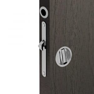 Zoom of our mortise lock kit – Round handles with locking device - Satin