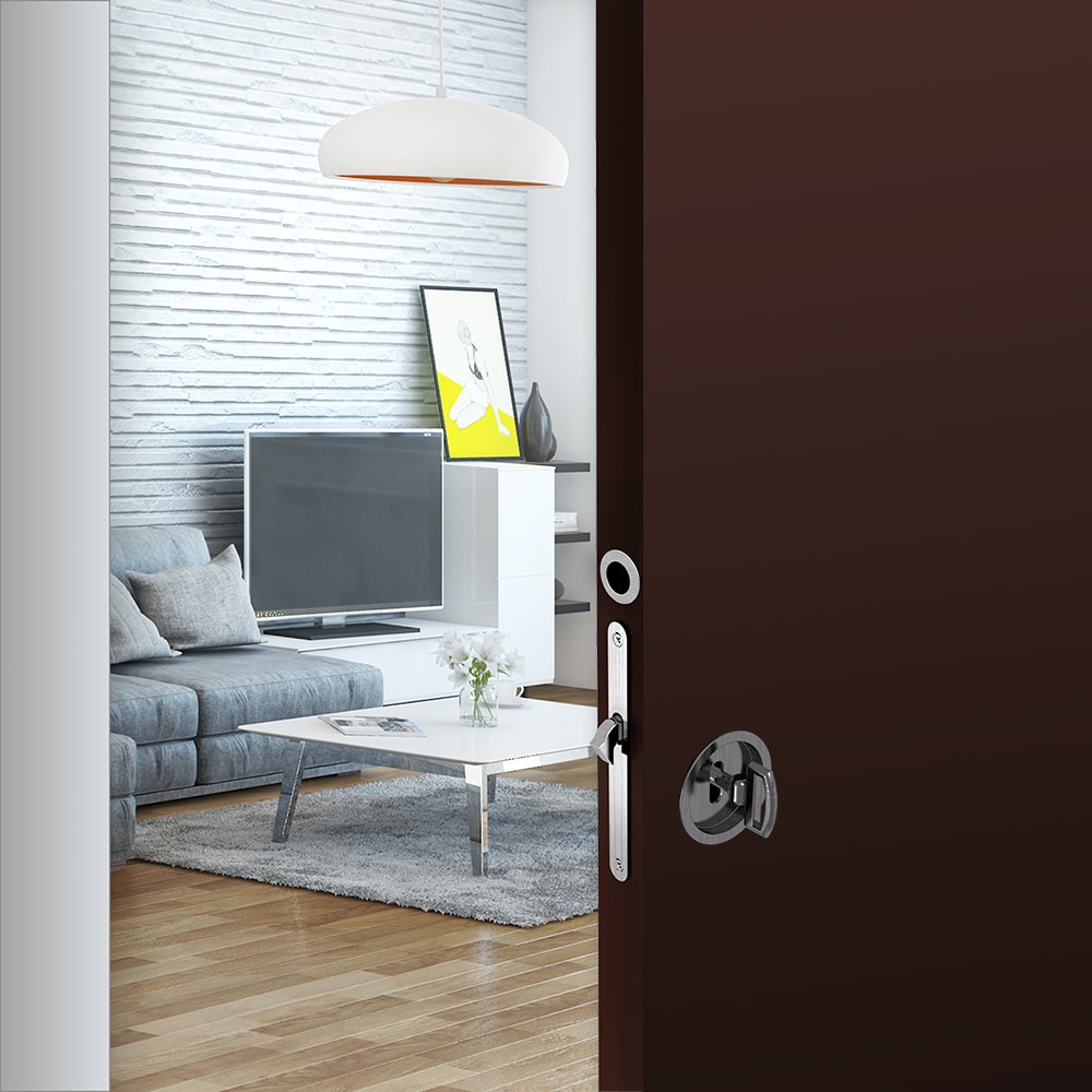 Ambiance image of our satin mortise lock kit – Round handles with key