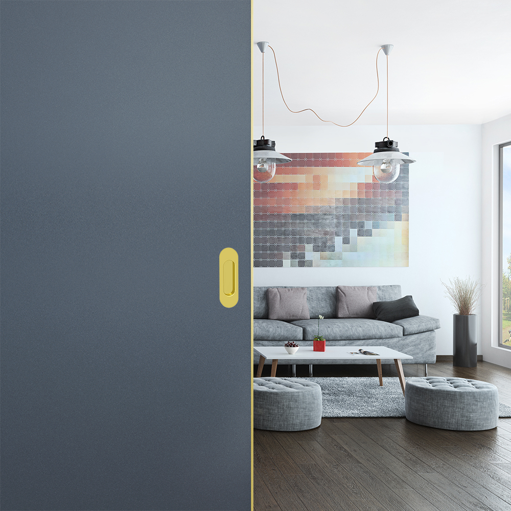 Ambiance image of our set of 2 oval golden flush pull handles 2