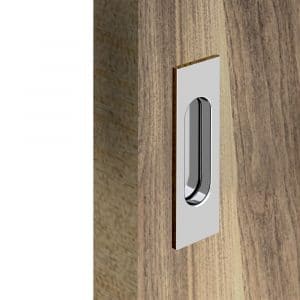 Zoom of our chrome rectangular flush pull handles