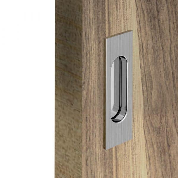 Zoom of our satin rectangular flush pull handles