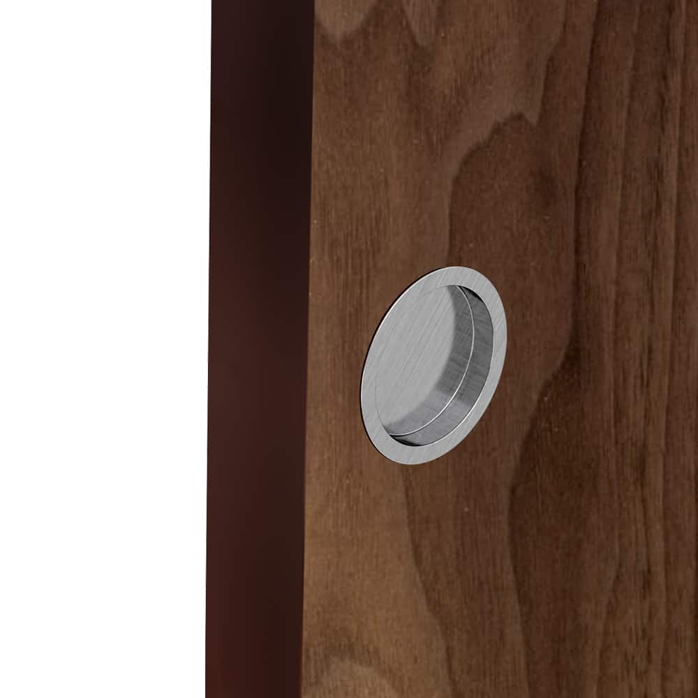 Zoom of our satin round flush pull handles