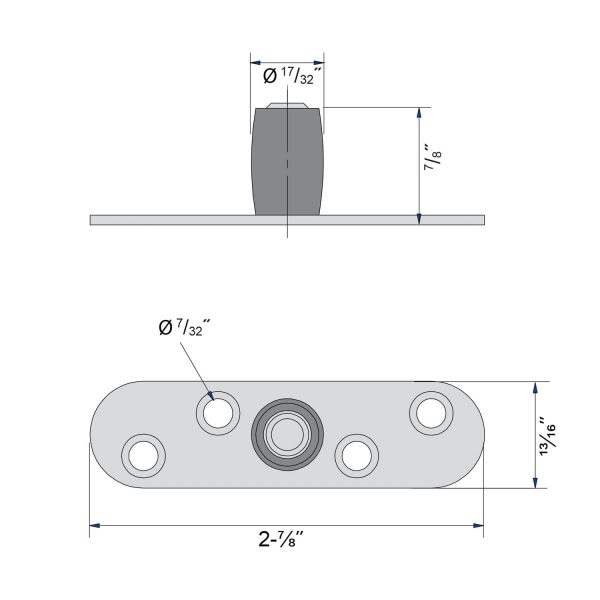 Drawing with dimensions of our bottom guide for doors up to 180 lbs