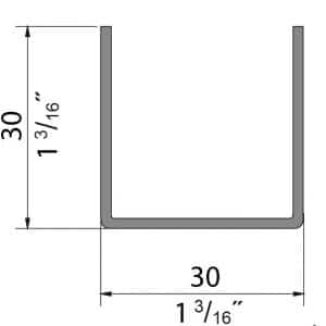 Drawing with dimensions of our 78" galvanized steel bottom guide U channel - 330 lbs
