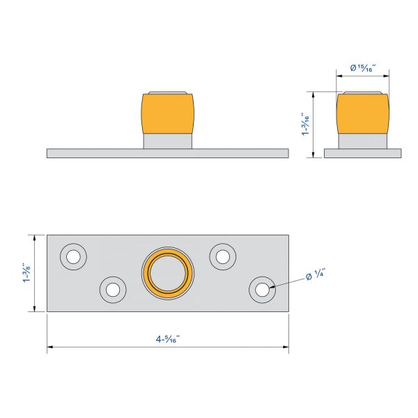 Drawing with dimensions of our bottom guide for doors up to 660 lbs