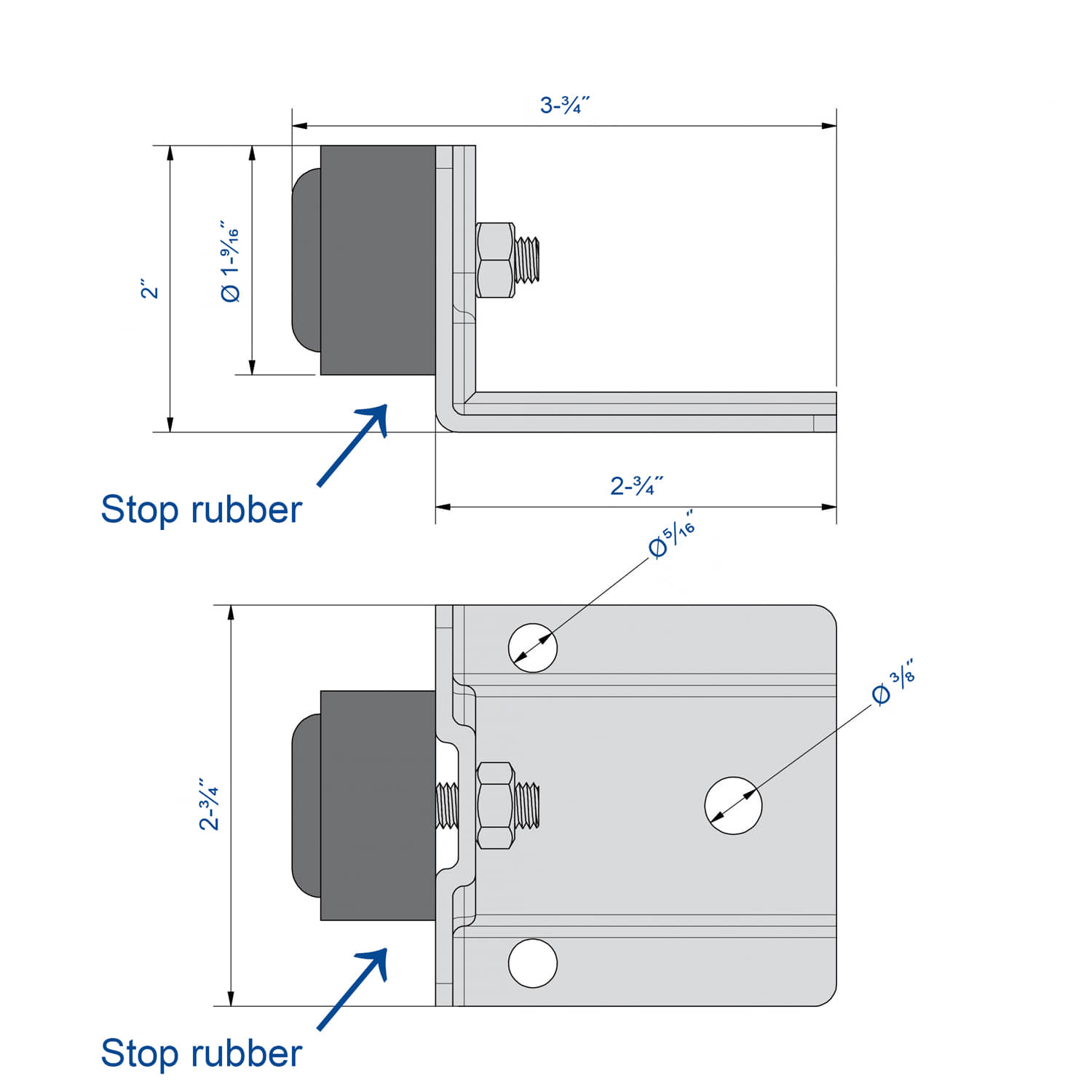 Drawing with dimensions of our door stop for heavy duty sliding door up to 330 lbs