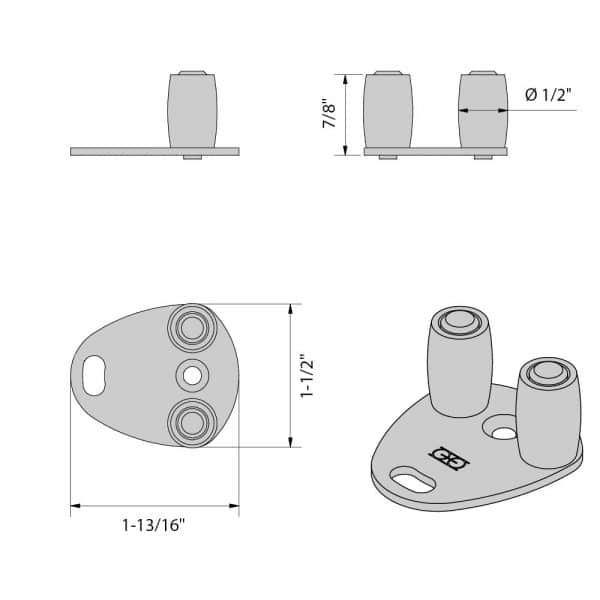Drawing with dimensions of our floor roller guide for SLID'UP 2000 - 200 lbs