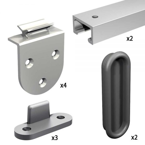 Content and quantities of our SLID’UP 1900 – Sliding cabinet door hardware kit for 2 bypass cabinet doors up to 13 lbs each - 2 x 39" tracks