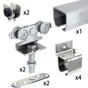 Quantity of items in our SLID'UP 2000 hardware kit with one track for one door up to 180 lbs