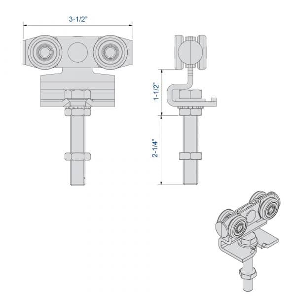 Drawing with dimensions of our hangers kit for SLID'UP 2000 - 400 lbs max