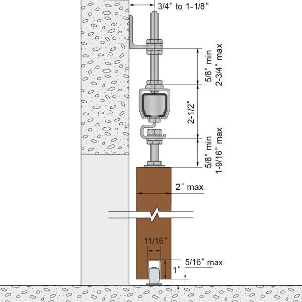 Drawing with dimensions of our SLID'UP 2000 for 1 or 2 exterior doors up to 2" thick and 130 lbs