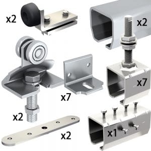 Quantity of items in our SLID'UP 2000 hardware kit with 2 tracks for one door up to 310 lbs, 2-3/8" thick