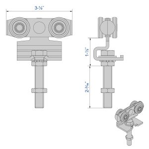 Drawing with dimensions of our roller for SLID'UP 2000 for 1 heavy duty sliding door - 400 lbs