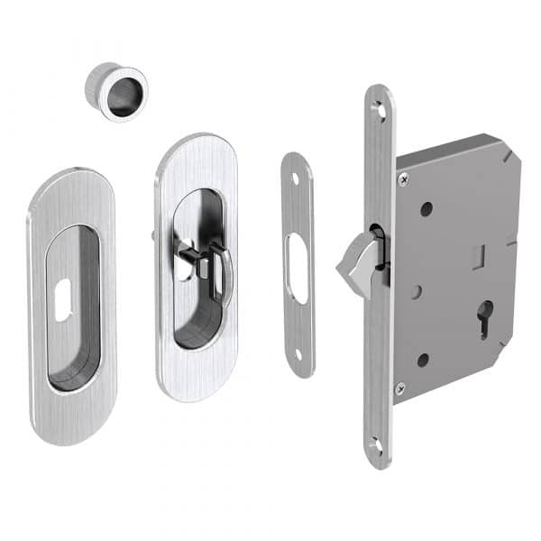 Mortise lock kit – Oval handles with key - Satin