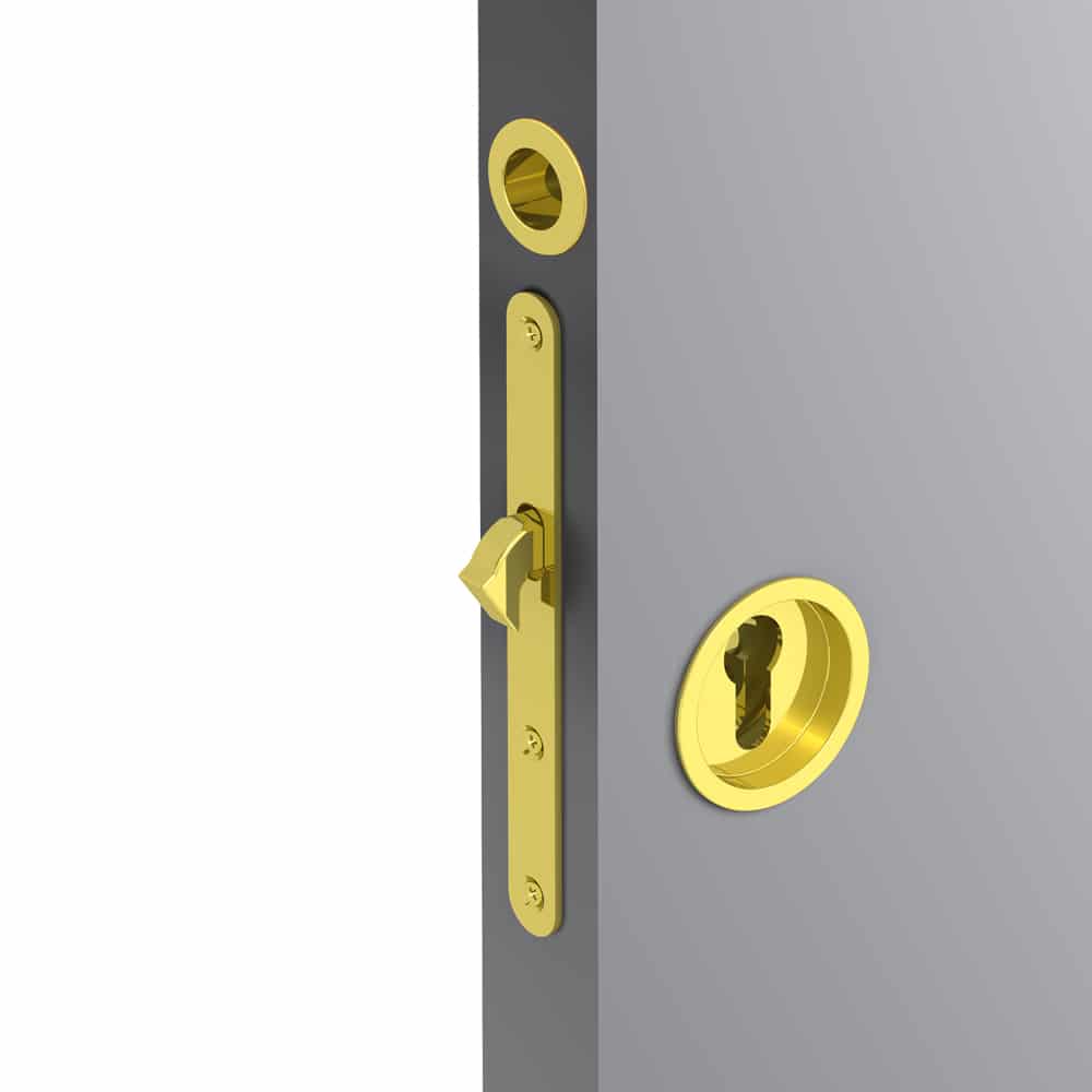Zoom of our mortise lock for Yale cylinder - Steel with golden finish