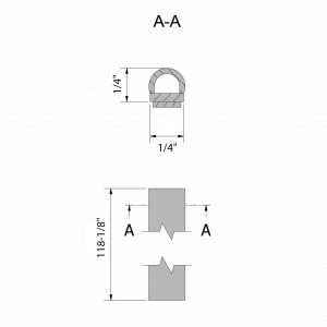 Drawing with dimension of our self-adhesive rubber door bottom seal – 1/4″ height