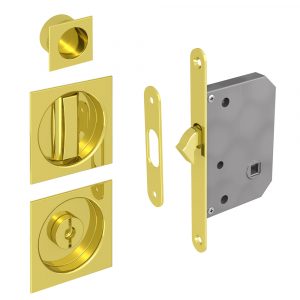 Mortise lock kit - Square handles with locking device - Golden colour