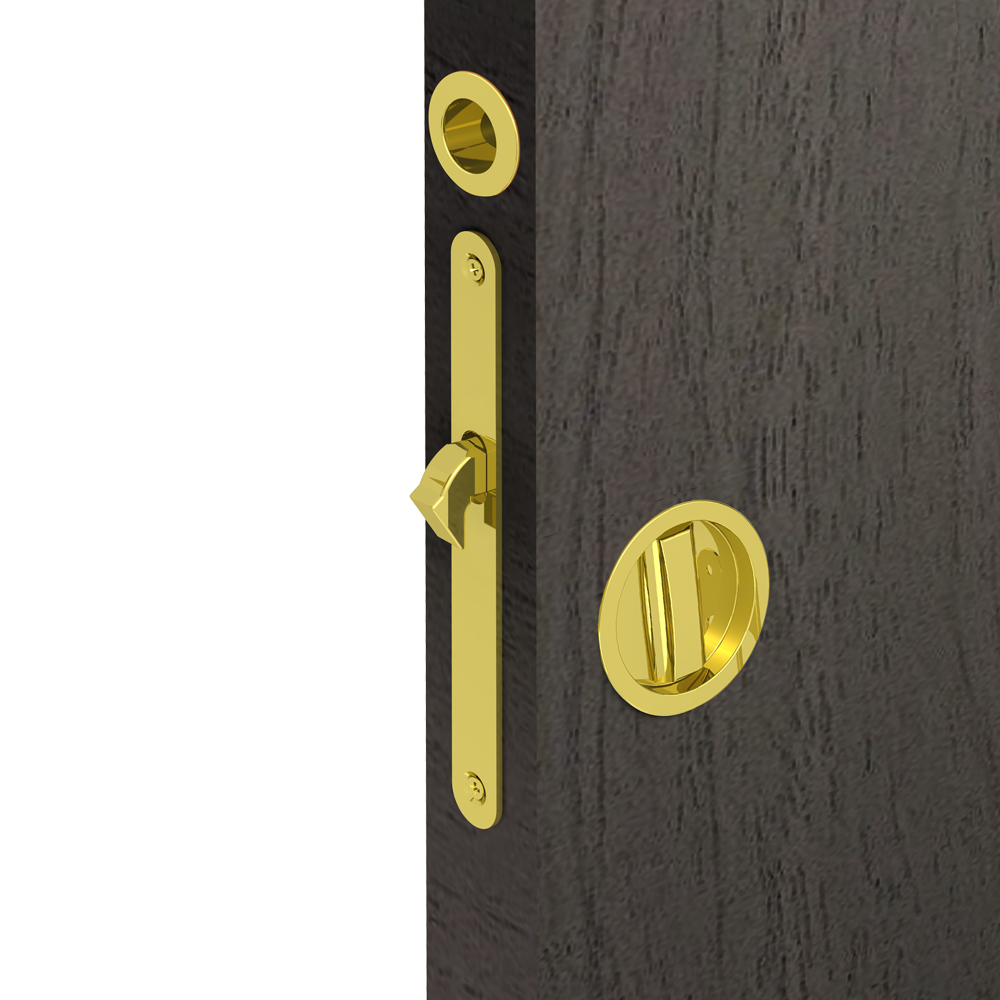 Ambiance image of our mortise lock kit - Round handles with locking device - Golden colour 2