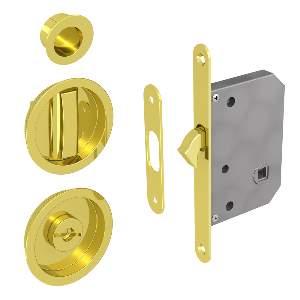 Mortise lock kit - Round handles with locking device - Golden colour