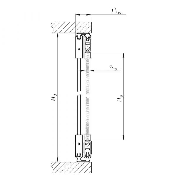 Drawing with dimensions of our of our sliding glass display case hardware kit - SLID'UP 290 (1)