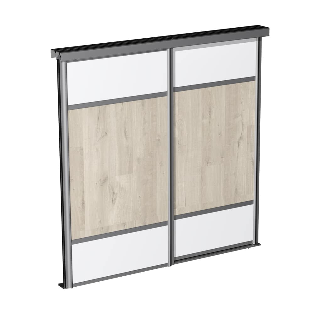 Mounting picture of our SLID'UP 280 for 2 sliding closet doors - Silver color