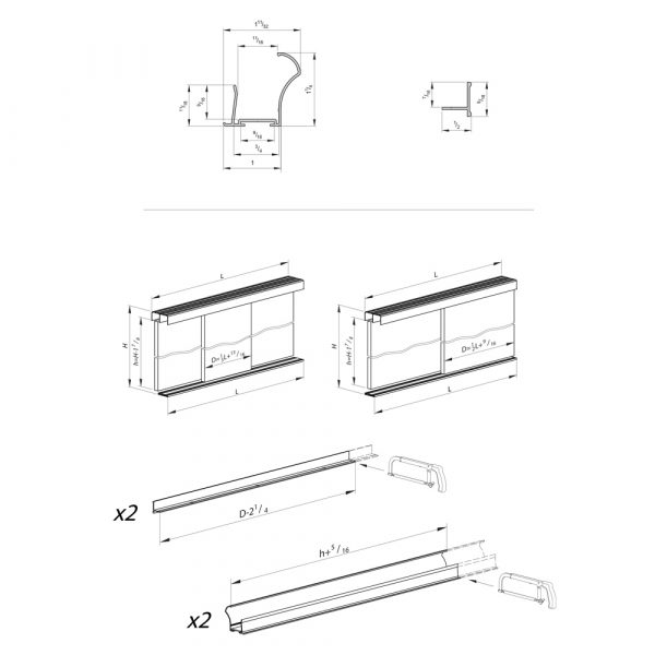 Drawing with dimensions of our closet door rollers kit for SLID'UP 280 - Black