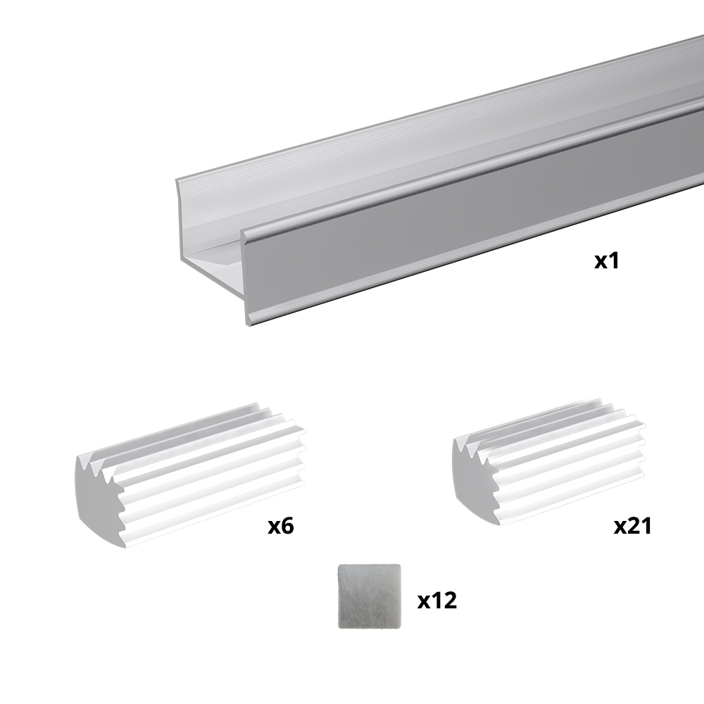 Quantity of items in our C profile kits for sliding closet doors - Silver