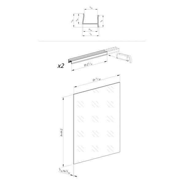 Drawing with dimensions of our C profile kits for sliding closet doors - Black