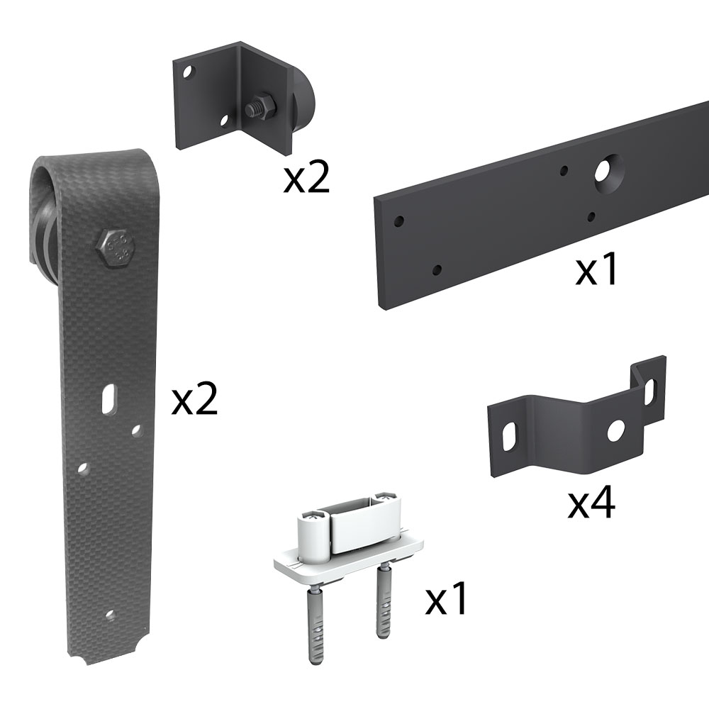 Quantity of items in our Sliding barn door hardware kit - ROCDESIGN - Carbon
