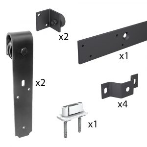 Drawing with dimensions of our Sliding barn door hardware kit - ROCDESIGN - Black