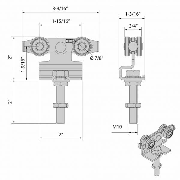 Drawing with dimensions of our stainless steel trolley set for SLID’UP 2000 - 130 lbs