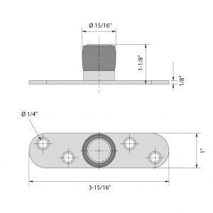 Drawing with dimensions of our stainless steel floor roller guide