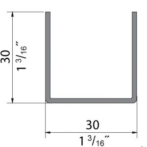 Drawing with dimensions of our Stainless steel bottom guide U channel for SLID'UP 2000 - 76"