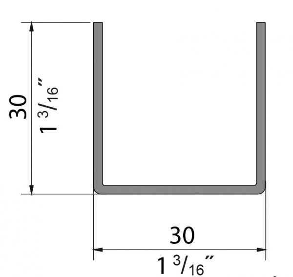 Drawing with dimensions of our Stainless steel bottom guide U channel for SLID'UP 2000 - 76"