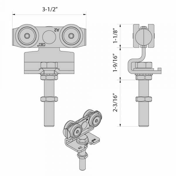 Drawing with dimensions of our stainless steel trolley set for SLID’UP 2000 - 220 lbs