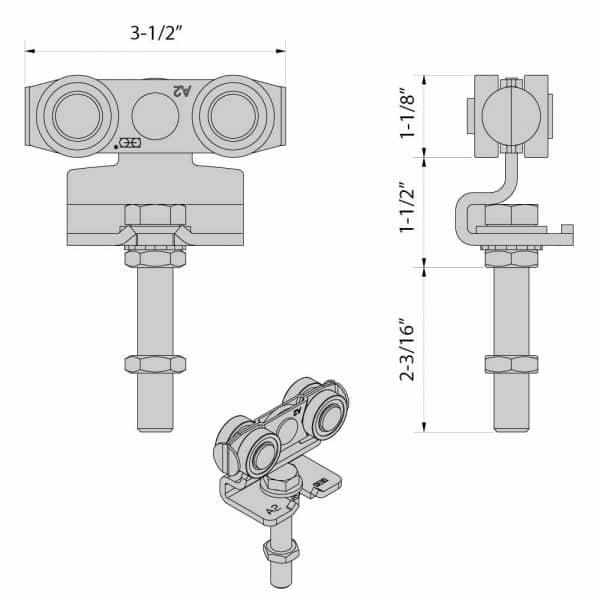 Drawing with dimensions of our stainless steel trolley set for SLID’UP 2000 - 440 lbs